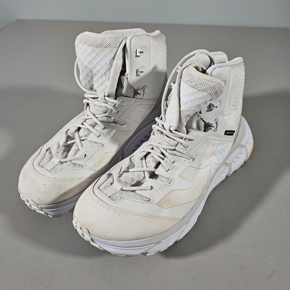Hoka Tennine Hike GTX Mens 12 White Gore-Tex Vibram Hiking Boots 1123113